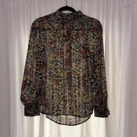 H&M Tops Hm Brown And Green Graphic Blouse With Peter Pan - Main Image